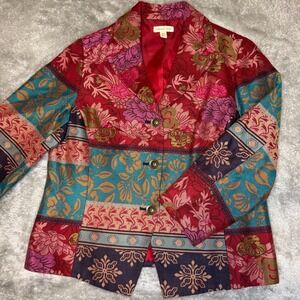 Coldwater Creek Tapestry Blazer Women 18 Multicolor Parchwork Church Boho